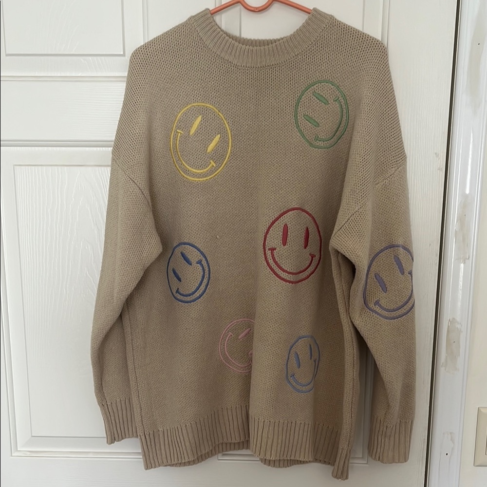 Smiley Face Beige Sweater